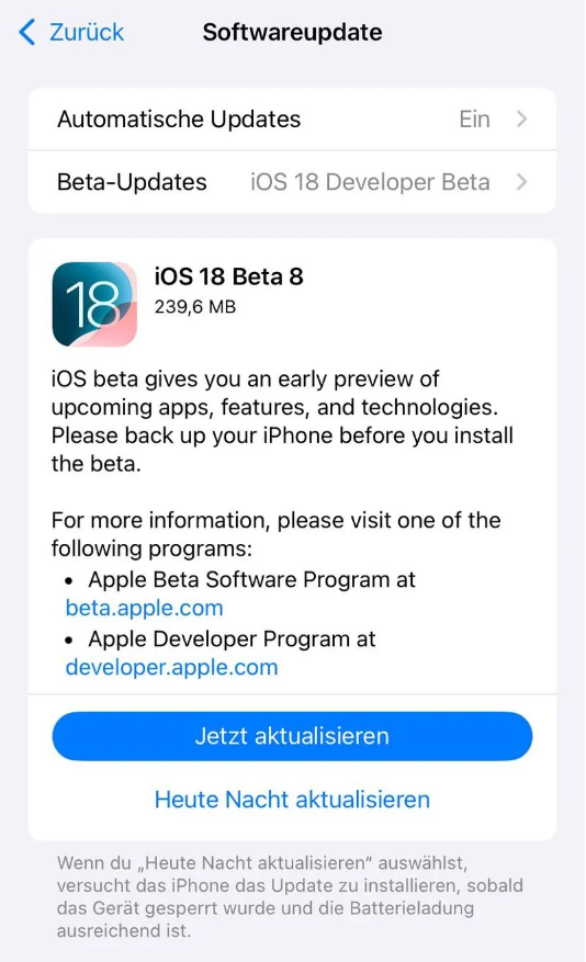 洪梅镇苹果手机维修分享苹果 iOS / iPadOS 18 开发者预览版 Beta 8 发布 